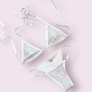 NWOT bling white triangle tie bikini